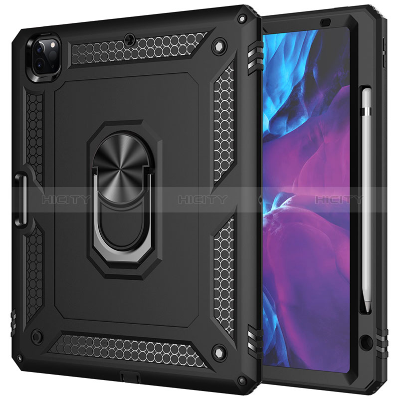 Custodia Silicone e Plastica Opaca Cover con Magnetico Anello Supporto MQ1 per Apple iPad Pro 12.9 (2022) Nero