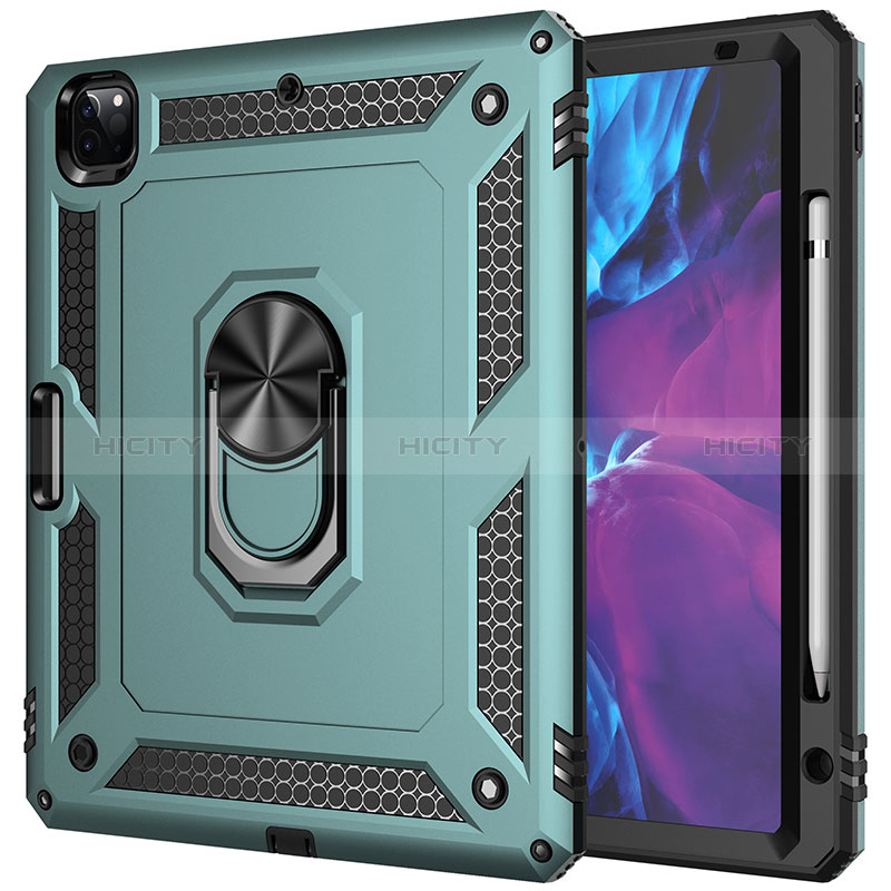 Custodia Silicone e Plastica Opaca Cover con Magnetico Anello Supporto MQ1 per Apple iPad Pro 12.9 (2022) Verde