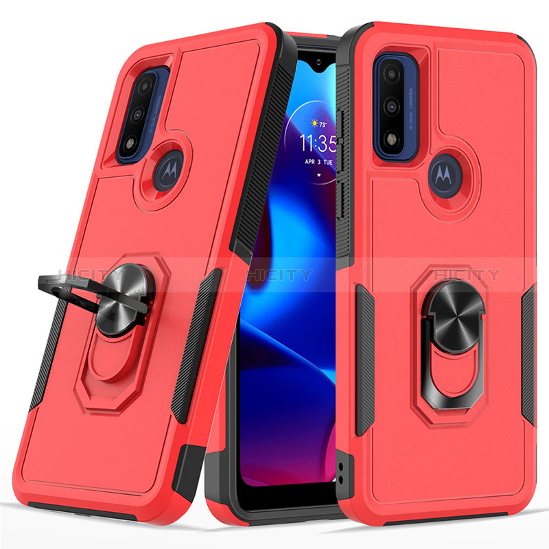 Custodia Silicone e Plastica Opaca Cover con Magnetico Anello Supporto MQ1 per Motorola Moto G Play (2023) Rosso