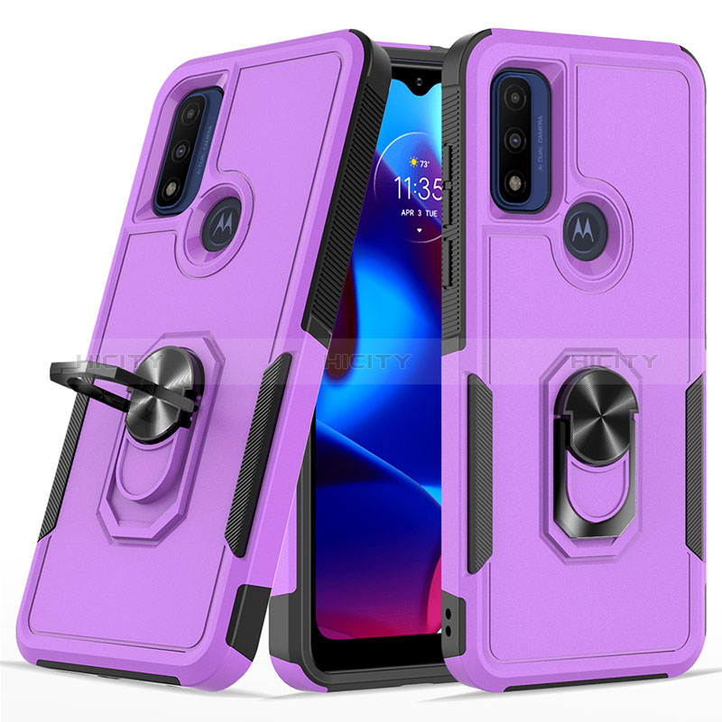 Custodia Silicone e Plastica Opaca Cover con Magnetico Anello Supporto MQ1 per Motorola Moto G Play (2023) Viola