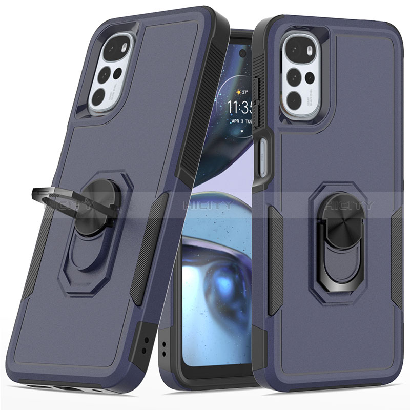 Custodia Silicone e Plastica Opaca Cover con Magnetico Anello Supporto MQ1 per Motorola Moto G22