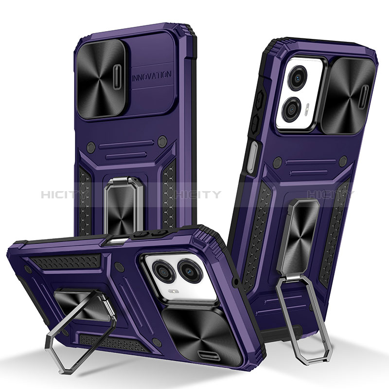 Custodia Silicone e Plastica Opaca Cover con Magnetico Anello Supporto MQ1 per Motorola Moto G53y 5G Viola