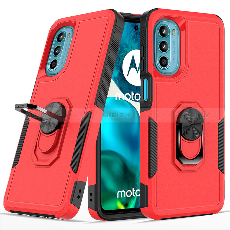 Custodia Silicone e Plastica Opaca Cover con Magnetico Anello Supporto MQ1 per Motorola Moto G82 5G Rosso