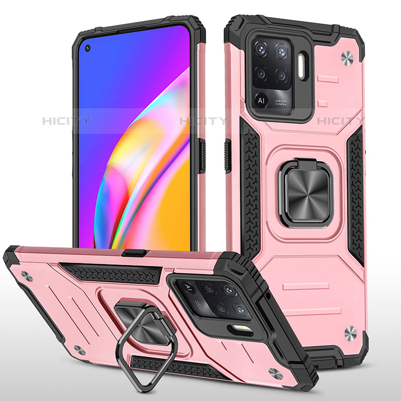 Custodia Silicone e Plastica Opaca Cover con Magnetico Anello Supporto MQ1 per Oppo A94 4G Oro Rosa