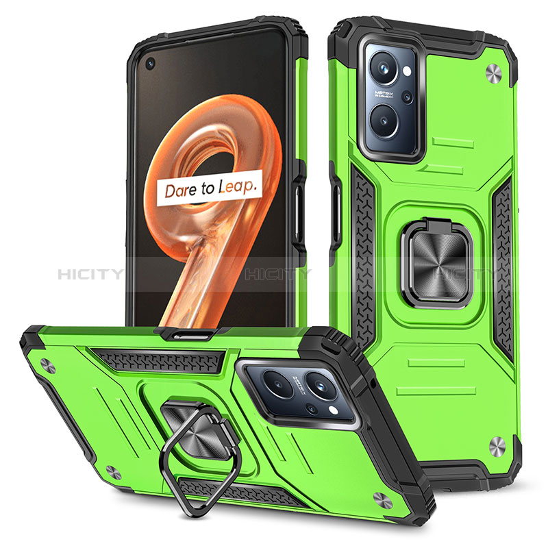 Custodia Silicone e Plastica Opaca Cover con Magnetico Anello Supporto MQ1 per Realme 9i 4G Verde