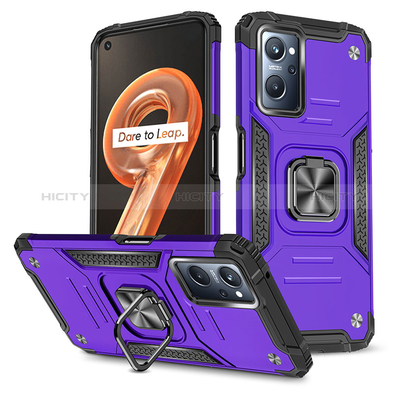 Custodia Silicone e Plastica Opaca Cover con Magnetico Anello Supporto MQ1 per Realme 9i 4G Viola