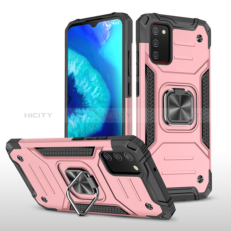 Custodia Silicone e Plastica Opaca Cover con Magnetico Anello Supporto MQ1 per Samsung Galaxy A02s Oro Rosa