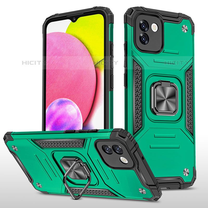 Custodia Silicone e Plastica Opaca Cover con Magnetico Anello Supporto MQ1 per Samsung Galaxy A03