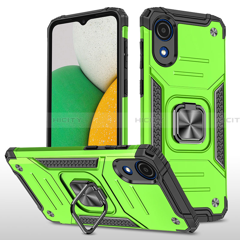 Custodia Silicone e Plastica Opaca Cover con Magnetico Anello Supporto MQ1 per Samsung Galaxy A03 Core Verde