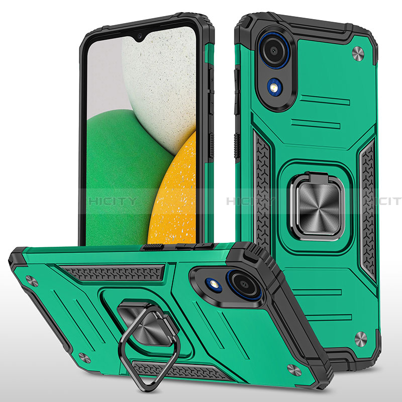 Custodia Silicone e Plastica Opaca Cover con Magnetico Anello Supporto MQ1 per Samsung Galaxy A03 Core Verde Notte