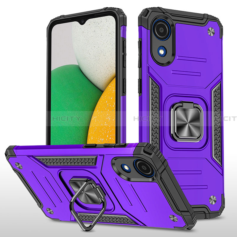 Custodia Silicone e Plastica Opaca Cover con Magnetico Anello Supporto MQ1 per Samsung Galaxy A03 Core Viola