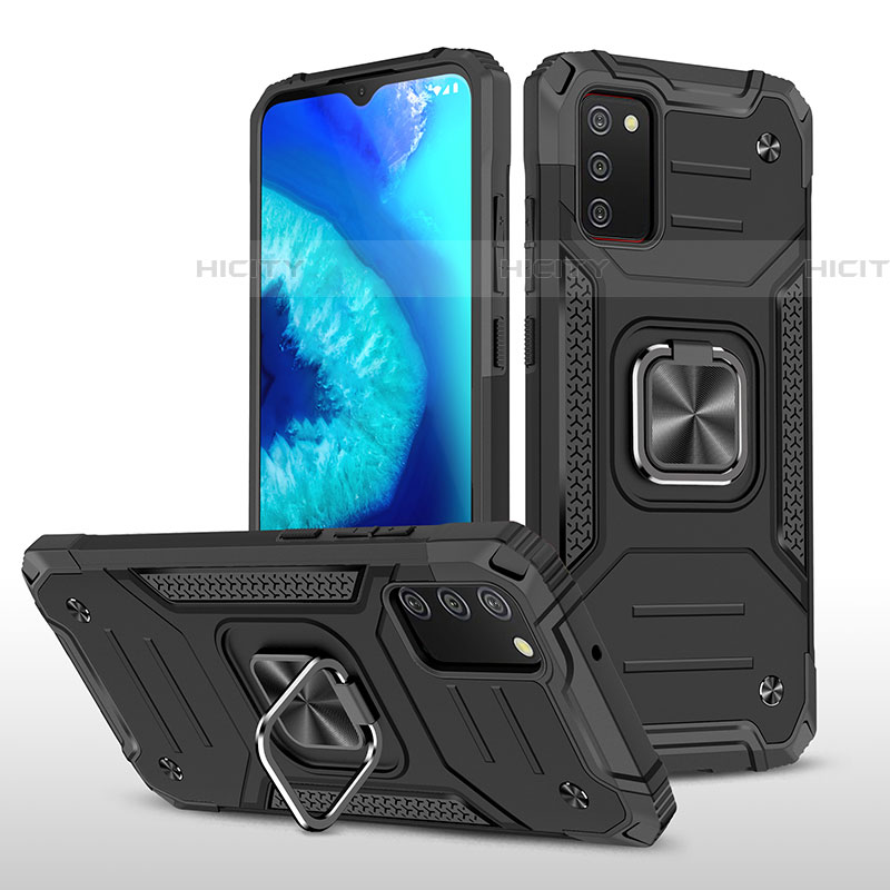 Custodia Silicone e Plastica Opaca Cover con Magnetico Anello Supporto MQ1 per Samsung Galaxy A03s Nero