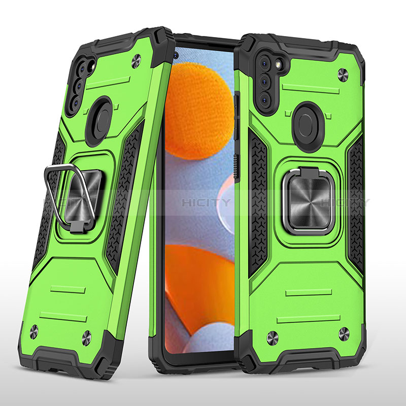 Custodia Silicone e Plastica Opaca Cover con Magnetico Anello Supporto MQ1 per Samsung Galaxy A11 Verde