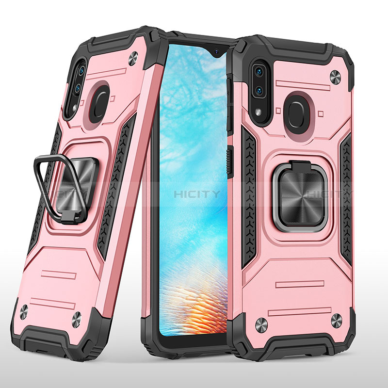 Custodia Silicone e Plastica Opaca Cover con Magnetico Anello Supporto MQ1 per Samsung Galaxy A20e Oro Rosa