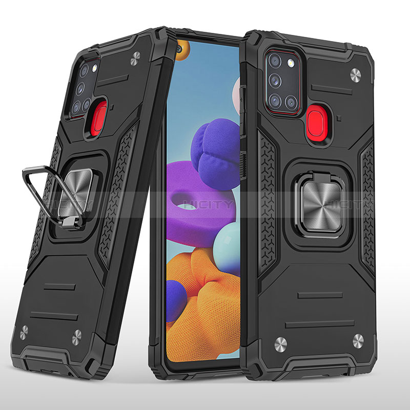 Custodia Silicone e Plastica Opaca Cover con Magnetico Anello Supporto MQ1 per Samsung Galaxy A21s