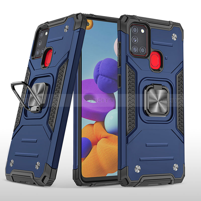 Custodia Silicone e Plastica Opaca Cover con Magnetico Anello Supporto MQ1 per Samsung Galaxy A21s