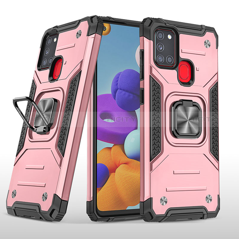 Custodia Silicone e Plastica Opaca Cover con Magnetico Anello Supporto MQ1 per Samsung Galaxy A21s