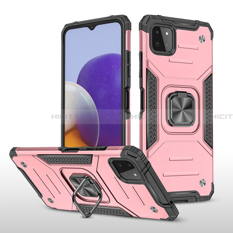 Custodia Silicone e Plastica Opaca Cover con Magnetico Anello Supporto MQ1 per Samsung Galaxy A22 5G Oro Rosa