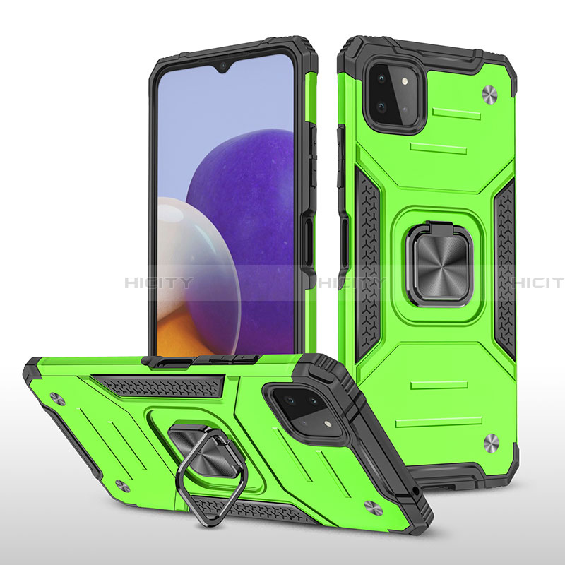 Custodia Silicone e Plastica Opaca Cover con Magnetico Anello Supporto MQ1 per Samsung Galaxy A22 5G Verde