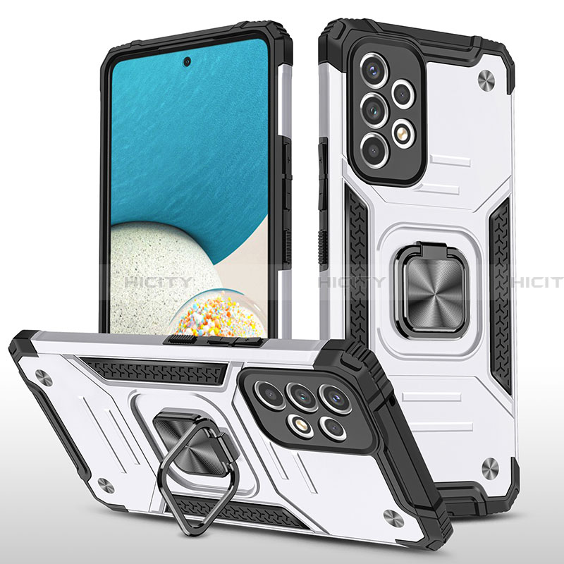 Custodia Silicone e Plastica Opaca Cover con Magnetico Anello Supporto MQ1 per Samsung Galaxy A33 5G Argento