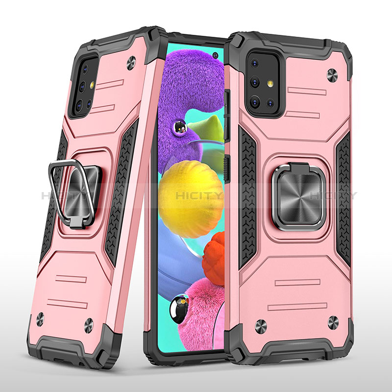 Custodia Silicone e Plastica Opaca Cover con Magnetico Anello Supporto MQ1 per Samsung Galaxy A51 4G Oro Rosa