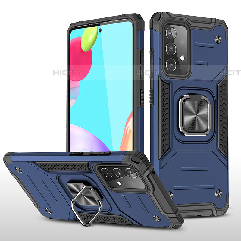 Custodia Silicone e Plastica Opaca Cover con Magnetico Anello Supporto MQ1 per Samsung Galaxy A52 4G Blu