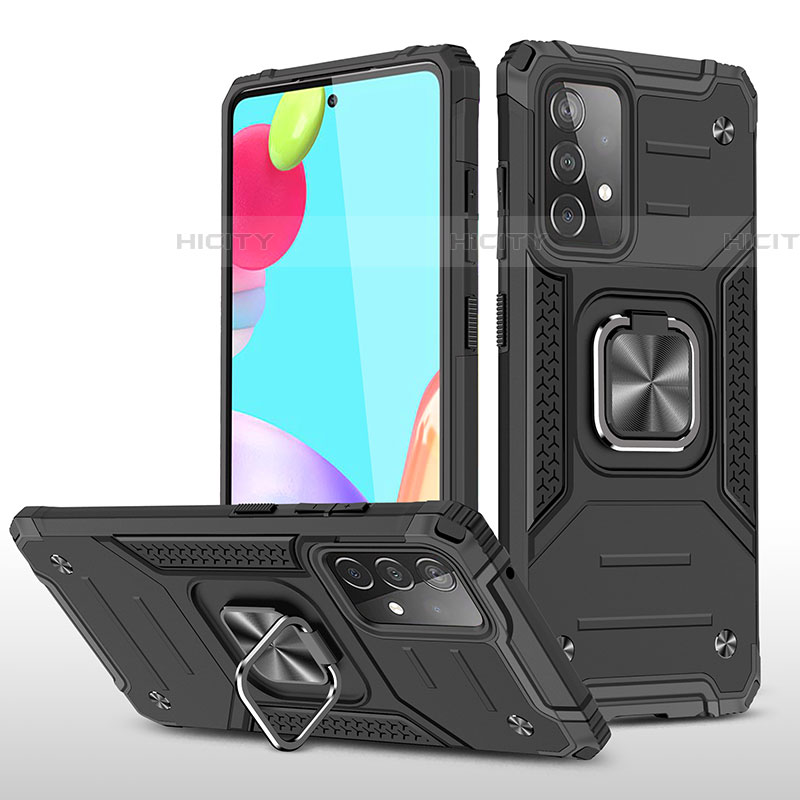 Custodia Silicone e Plastica Opaca Cover con Magnetico Anello Supporto MQ1 per Samsung Galaxy A52 4G Nero