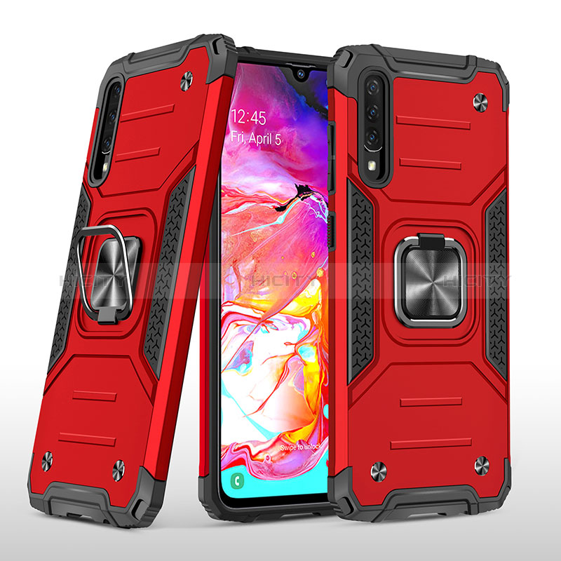 Custodia Silicone e Plastica Opaca Cover con Magnetico Anello Supporto MQ1 per Samsung Galaxy A70 Rosso