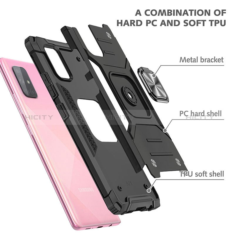 Custodia Silicone e Plastica Opaca Cover con Magnetico Anello Supporto MQ1 per Samsung Galaxy A71 4G A715