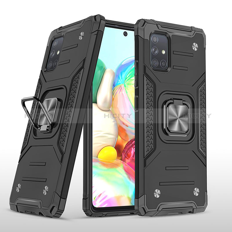 Custodia Silicone e Plastica Opaca Cover con Magnetico Anello Supporto MQ1 per Samsung Galaxy A71 4G A715 Nero