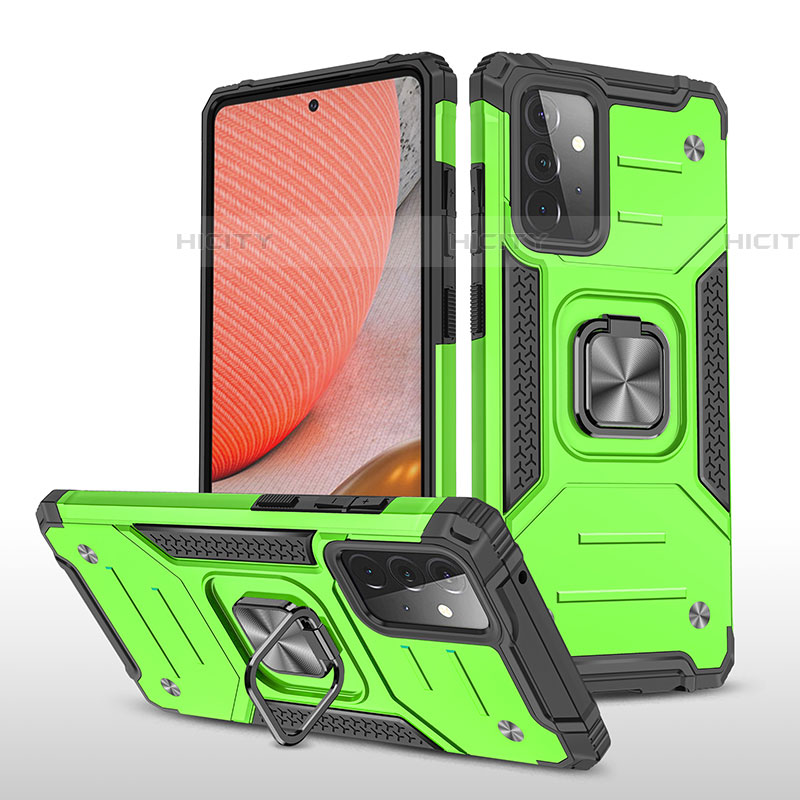 Custodia Silicone e Plastica Opaca Cover con Magnetico Anello Supporto MQ1 per Samsung Galaxy A72 4G Verde