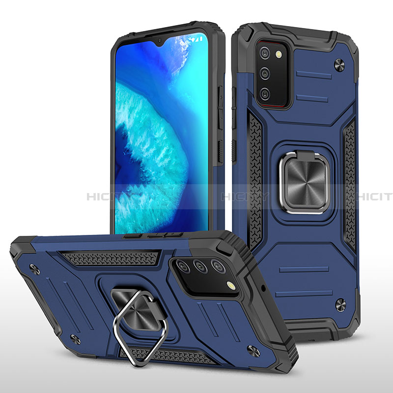 Custodia Silicone e Plastica Opaca Cover con Magnetico Anello Supporto MQ1 per Samsung Galaxy F02S SM-E025F Blu