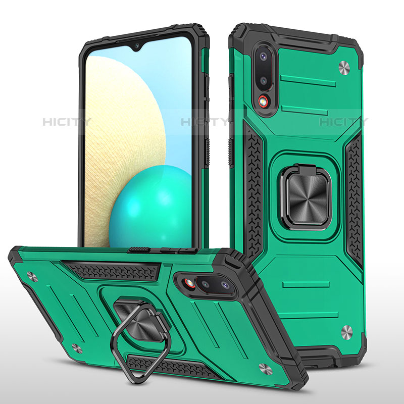 Custodia Silicone e Plastica Opaca Cover con Magnetico Anello Supporto MQ1 per Samsung Galaxy M02 Verde Notte