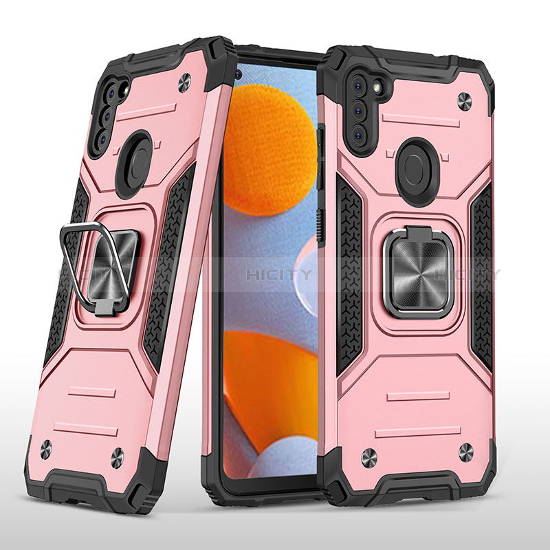 Custodia Silicone e Plastica Opaca Cover con Magnetico Anello Supporto MQ1 per Samsung Galaxy M11 Oro Rosa