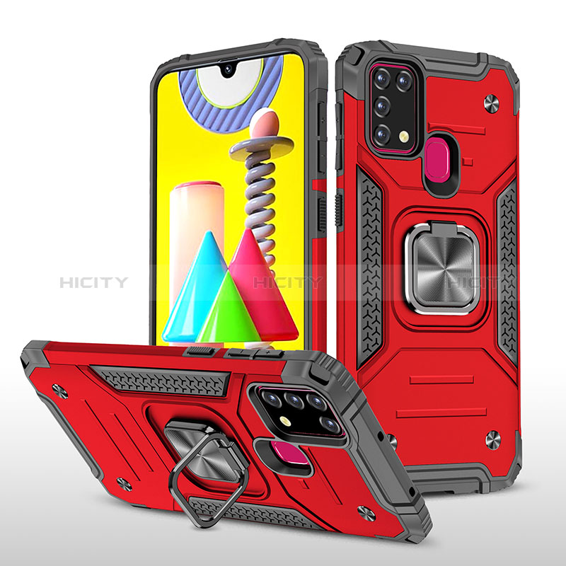 Custodia Silicone e Plastica Opaca Cover con Magnetico Anello Supporto MQ1 per Samsung Galaxy M31 Rosso