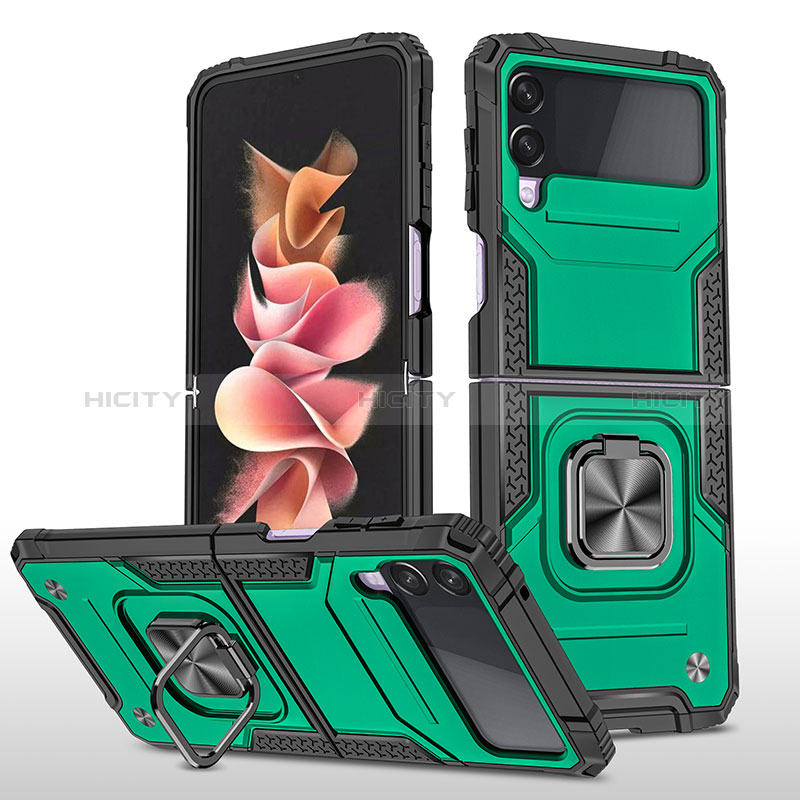 Custodia Silicone e Plastica Opaca Cover con Magnetico Anello Supporto MQ1 per Samsung Galaxy Z Flip3 5G