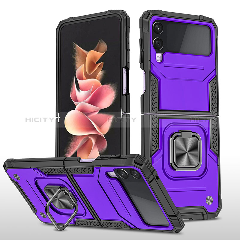 Custodia Silicone e Plastica Opaca Cover con Magnetico Anello Supporto MQ1 per Samsung Galaxy Z Flip3 5G Viola