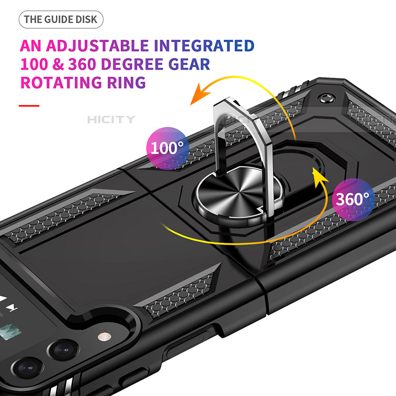 Custodia Silicone e Plastica Opaca Cover con Magnetico Anello Supporto MQ1 per Samsung Galaxy Z Flip4 5G