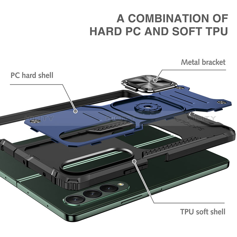 Custodia Silicone e Plastica Opaca Cover con Magnetico Anello Supporto MQ1 per Samsung Galaxy Z Fold3 5G