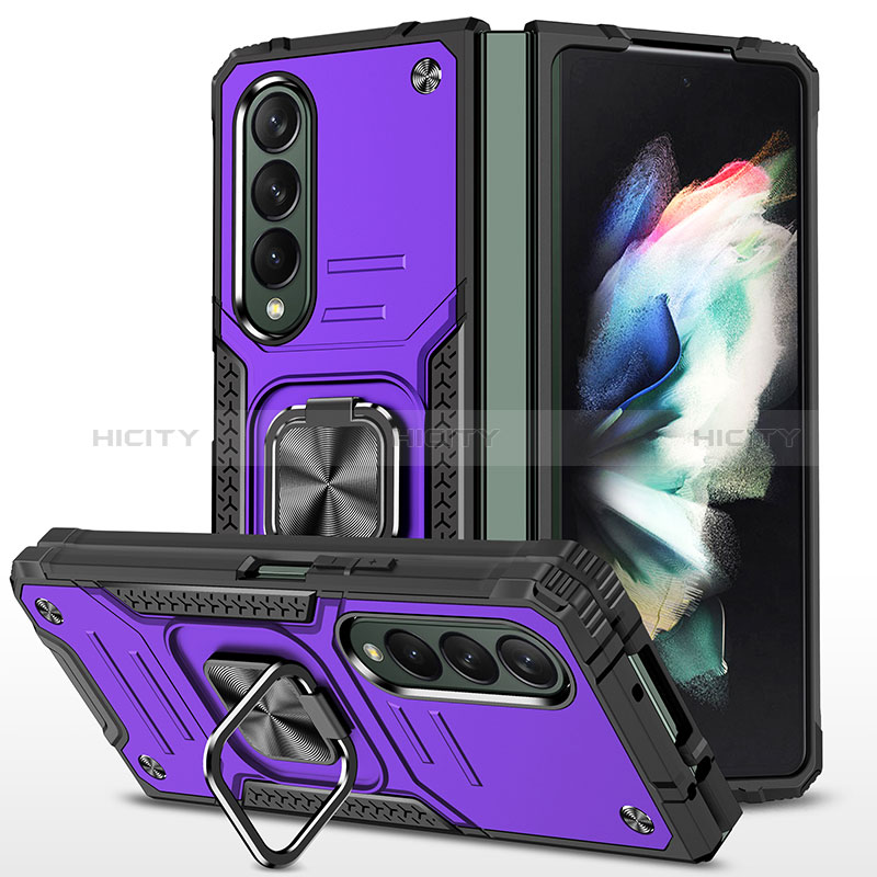 Custodia Silicone e Plastica Opaca Cover con Magnetico Anello Supporto MQ1 per Samsung Galaxy Z Fold3 5G