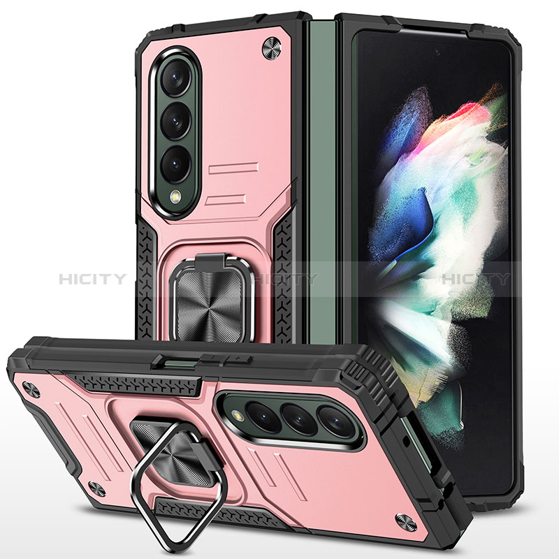 Custodia Silicone e Plastica Opaca Cover con Magnetico Anello Supporto MQ1 per Samsung Galaxy Z Fold3 5G Oro Rosa