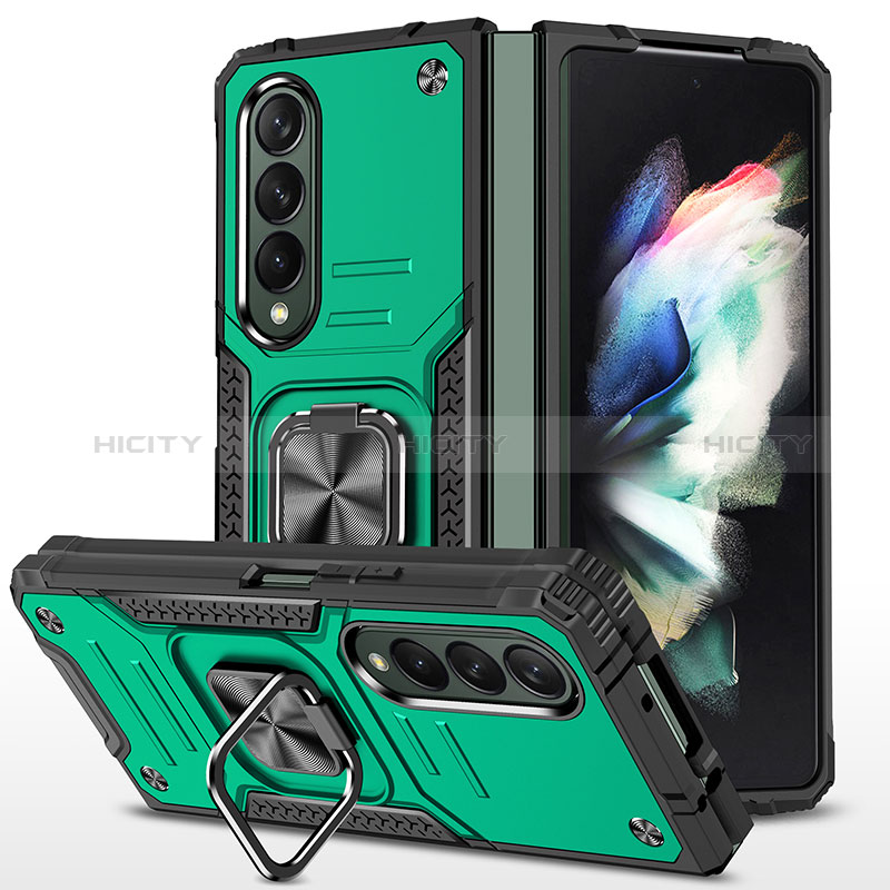 Custodia Silicone e Plastica Opaca Cover con Magnetico Anello Supporto MQ1 per Samsung Galaxy Z Fold3 5G Verde Notte