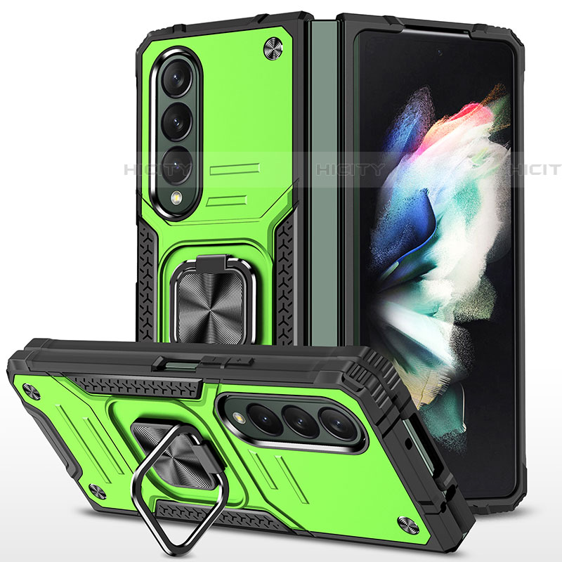 Custodia Silicone e Plastica Opaca Cover con Magnetico Anello Supporto MQ1 per Samsung Galaxy Z Fold4 5G Verde