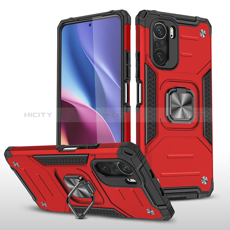 Custodia Silicone e Plastica Opaca Cover con Magnetico Anello Supporto MQ1 per Xiaomi Mi 11i 5G Rosso