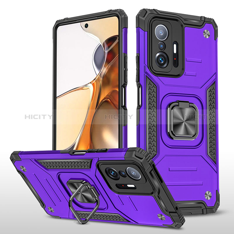 Custodia Silicone e Plastica Opaca Cover con Magnetico Anello Supporto MQ1 per Xiaomi Mi 11T Pro 5G Viola