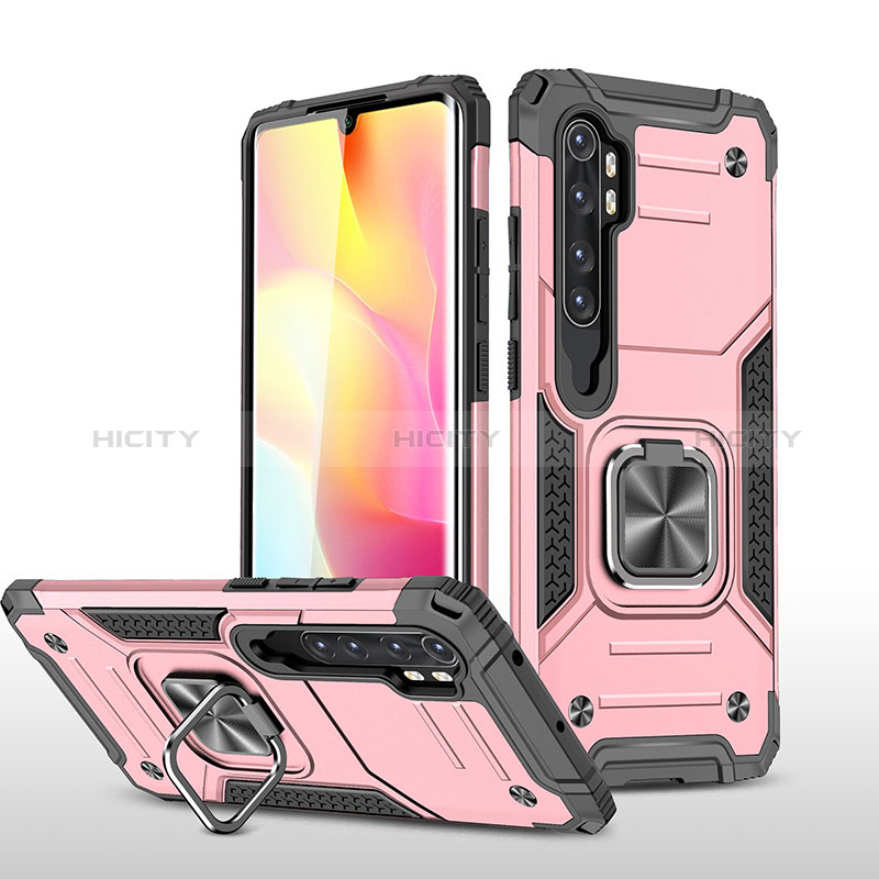 Custodia Silicone e Plastica Opaca Cover con Magnetico Anello Supporto MQ1 per Xiaomi Mi Note 10 Lite Oro Rosa