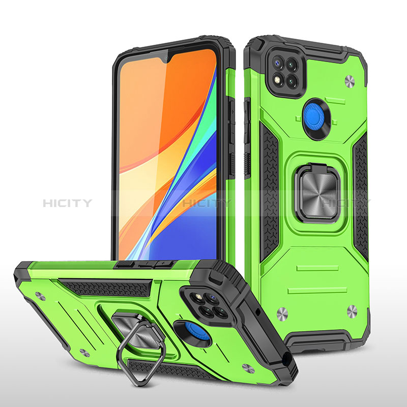 Custodia Silicone e Plastica Opaca Cover con Magnetico Anello Supporto MQ1 per Xiaomi POCO C3 Verde