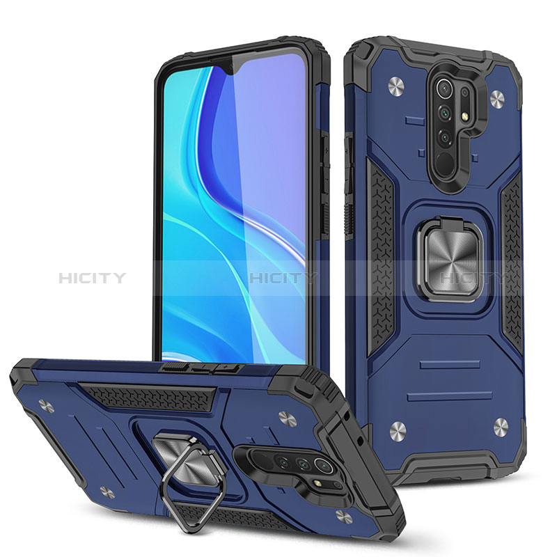 Custodia Silicone e Plastica Opaca Cover con Magnetico Anello Supporto MQ1 per Xiaomi Poco M2 Blu