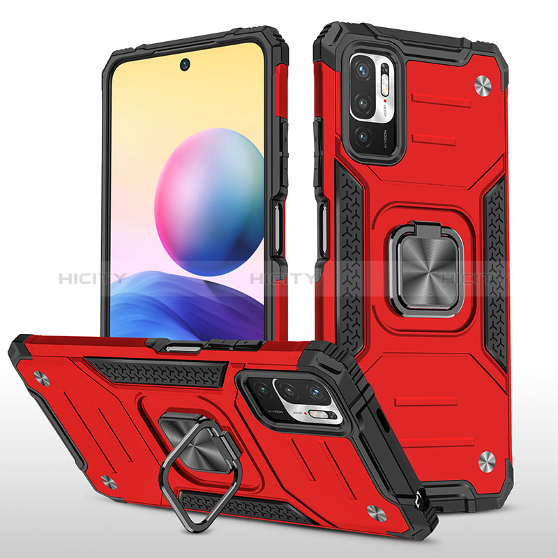 Custodia Silicone e Plastica Opaca Cover con Magnetico Anello Supporto MQ1 per Xiaomi POCO M3 Pro 5G Rosso