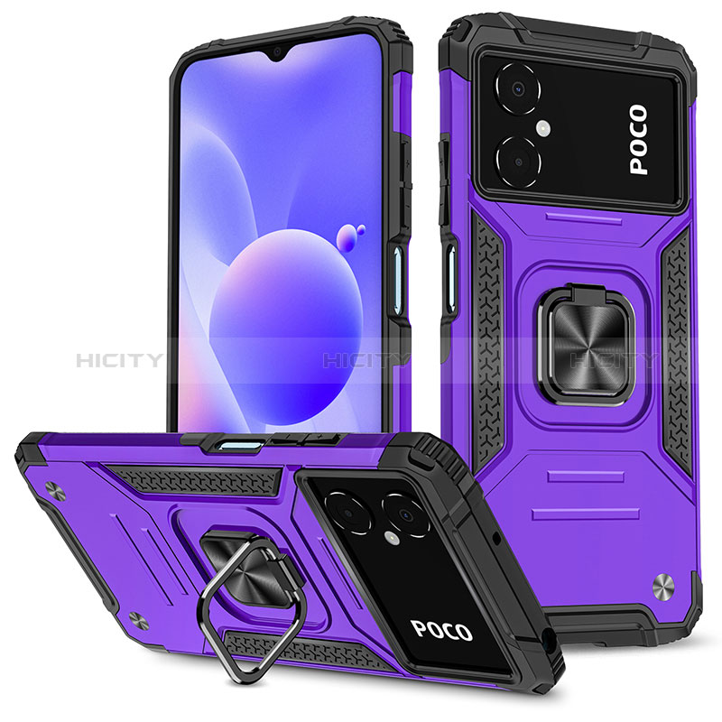 Custodia Silicone e Plastica Opaca Cover con Magnetico Anello Supporto MQ1 per Xiaomi Poco M4 5G Viola